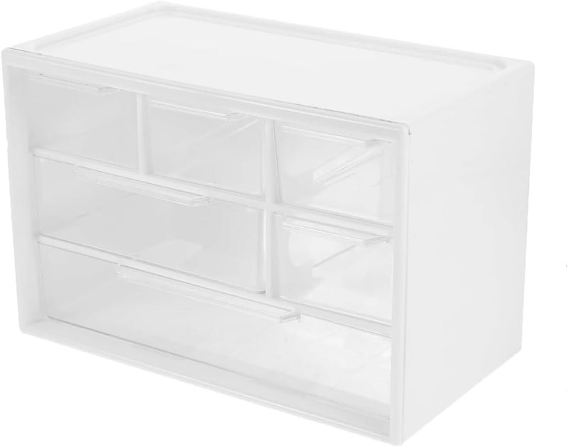 LIPCHEEGO Small Drawer Organizer for Desk, 7.1" x 3. 8" x 4.6" Mini Desktop Drawer Organizer with 6 Clear Drawers, Plastic Desktop Craft Storage Box for Desk Office School Home (White) - Image 1